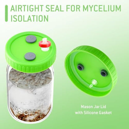 FOUR E'S SCIENTIFIC 8 Pcs Mason Jar Lids | With 8 PTFE 0.22μm Filters & 25 Rubber Stoppers, Fit 86mm Wide Mouth Mason Jars