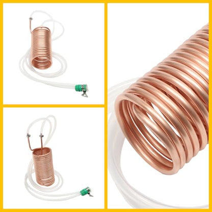Copper Immersion Wort Chiller Coil, 26.24ft Silicone Hose Beer Brewing Cooler--Food Grade Copper, Fast Cooling, Universal Garden Hose Fitting, Easy Clean, for Homebrew, Kitchen & Outdoor, 7.87*3.94in