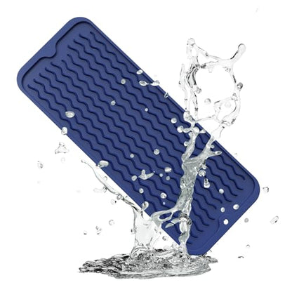 ZLR Small Dish Drying Mat (6" x 17" / 153 x 433mm) - Narrow Silicone Drainer for Kitchen Counter, Apartment & RV - Compact Sponge Holder & Sink Caddy Tray, Non-Slip Food-Grade Silicone (Midnight Blue) - color: Midnight Blue, size: 17" x 6"