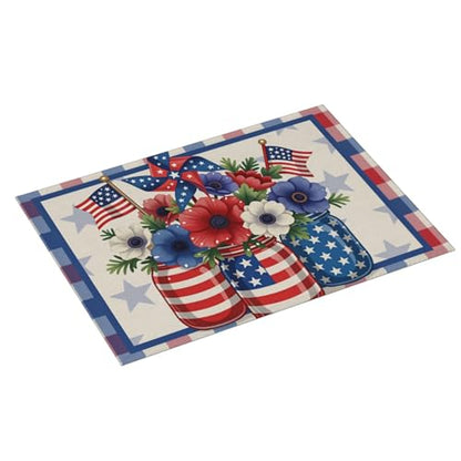Patriotic Flowers In Mason Jars With American Flags And Pinwheel Microfiber Dish Drying Mat 18x24 Inch - Absorbent Non-Slip & Quick Dry Kitchen Counter Dish Drainer Pad, Rustic Farmhouse Style - color: Patriotic Flowers In Mason Jars With American Flags A