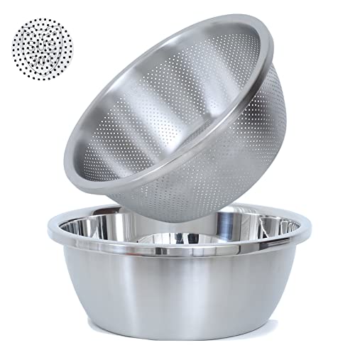 Paoli 304 Stainless Steel Fine Mesh Colander Set, 3.5QT Large Capacity Strainer with Mixing Bowl — Rinse Fruits, Veggies, Rice & Drain Pasta, Dishwasher Safe (2-Piece) - color: Primary Colors, size: 3.5qt