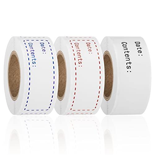 480pcs Removable Freezer Labels, 1 x 3 Inch Food Storage Stickers, Refrigerator Freezer Paper Label Easy Clean Leaves No Residue - color: Blue, Red and White