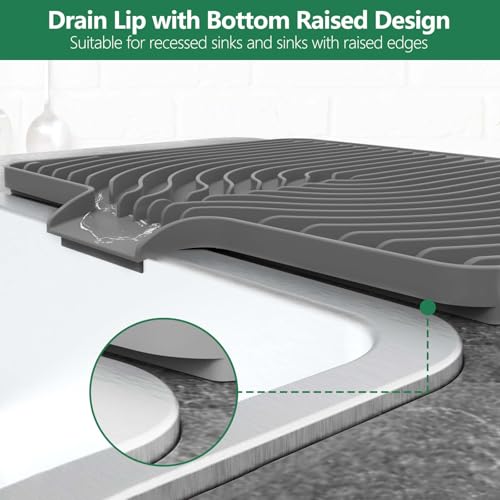 GUUKIN Dish Drying Mat, 17.7" x 11.8 " Drying Matt Kitchen Counter, Dish Drying Rack Mat, Easy Clean Pad for Countertop Protection, Multi-Functional Use (Grey) - color: Gray, size: 17.7" x 11.8"x 0.87"