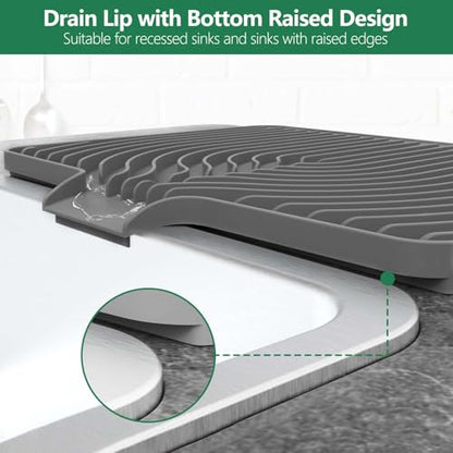 GUUKIN Dish Drying Mat, 17.7" x 11.8 " Drying Matt Kitchen Counter, Dish Drying Rack Mat, Easy Clean Pad for Countertop Protection, Multi-Functional Use (Grey) - color: Gray, size: 17.7" x 11.8"x 0.87"