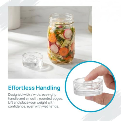 Zerodeko 2pcs Fermentation Weights for Mason Jars, Wide Mouth Canning Glass Weight Lids with Easy Grip Handle for Fermentation Sauerkraut Kimchi Pickling 2.8 inch