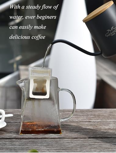 MERMOO YILAN Pour Over Coffee Kettle with Wooden Lid 12oz Coffee Maker | 304 Stainless Steel Coffee Pot |Gooseneck Pouring Kettle|Dishwasher Safe|for Camping,Home,Travel,Office - color: Black