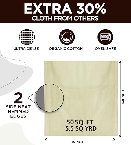 Cheese Cloths 100 Grade, 160X45 Inches - 50 Sq Feet Unbleached 100% Cotton Fabric - 5.5 Sq Yards Ultra Fine Mesh Muslin Cloth - Cheesecloth For Straining Cooking, Cheese Making, Washable & Reusable - size: 5.5 Sq Yards