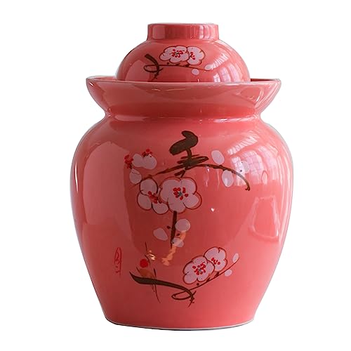 Chinese Pickle Jar Ceramic Jar with Lid, Fermentation Kit Crock with Water Seal Airlock Lid, Fermentation Jar for Pickles, Kimchi, Sauerkraut, Kombucha Jar Paocai Ja red-1.5Kg - color: Red, size: 1.5Kg