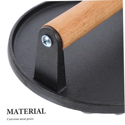 BESPORTBLE 2pcs Cast Iron Meat Press Burger Weight Press for Grill BBQ Design with Wooden Handle for Steak Sandwich Making