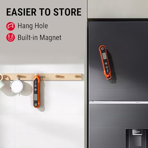 TempPro Digital Instant Read Meat Thermometer for Grilling, Waterproof Food Thermometer with Calibration Backlight Baking Bread Candy Thermometer Cooking Gift for Dad Husband (Previously ThermoPro) - color: Orange