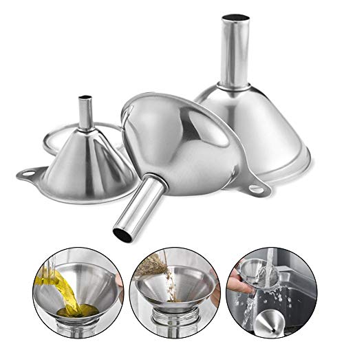3 in 1 Metal Funnels for Filling Bottles Stainless Steel Small Kitchen Funnel Set for Transferring Essential Oils Liquid Fluid Spice Dry Ingredients Powder,Durable (‎Short-Handled Funnel) - size: ‎Short-handled funnel