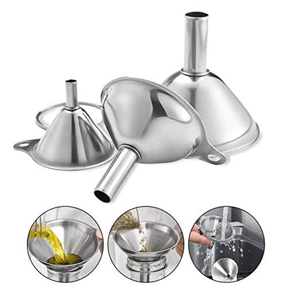 3 in 1 Metal Funnels for Filling Bottles Stainless Steel Small Kitchen Funnel Set for Transferring Essential Oils Liquid Fluid Spice Dry Ingredients Powder,Durable (‎Short-Handled Funnel) - size: ‎Short-handled funnel