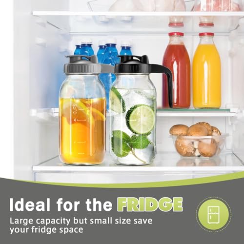 Mason Jar with Pour Spout Lid V-shaped, 64 oz Iced Tea Pitcher with Lids Double Leak Proof, 2 Quart Drink Pitcher for Breastmilk, Sun Tea, Juice, Coffee Creamer, Juice Containers - color: Black, size: 64 Ounces