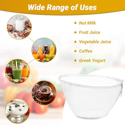 Nut Milk Bag, 5 Pack, Bowl-Shaped Reusable Fine Mesh Nylon Cheese Cloths Bags for Straining Almond/Oat/Soy Milk, Tea, Yogurt, Juice, Dumpling Fillings, Coffee, Flour (Medium) - size: Medium