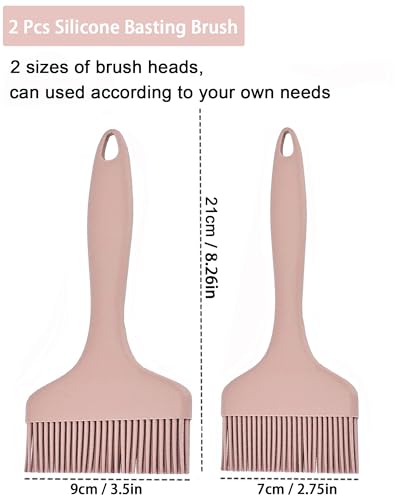 2Pcs Silicone Basting Pastry Brush - Heat Resistant Cooking Brushes Food Brush for Oil, Sauce, BBQ, Baking Outdoor Grill Dishwasher Safe – Pink - color: Pink