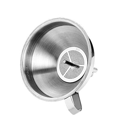 Stainless Steel Wide Mouth Funnels with Detachable Strainer, 5-inch Funnel for Filling Small Bottles and Jars, Cooking Oil and Transmission Liquid and Powder, Food Grade Metal Kitchen Funnels Silver - color: Silver