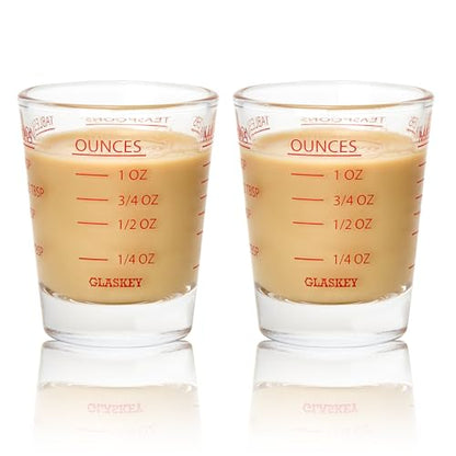 GLASKEY 2 Pack Shot Glasses Measuring Cup,Espresso Shot Glass with 4 Kind of Scale (OZ/ML/TSP/TBSP),Dishwasher Safe,Perfect for Coffee,Cocktails and Kitchen Use (Red) - color: 2 Pack-Red
