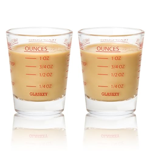 GLASKEY 2 Pack Shot Glasses Measuring Cup,Espresso Shot Glass with 4 Kind of Scale (OZ/ML/TSP/TBSP),Dishwasher Safe,Perfect for Coffee,Cocktails and Kitchen Use (Red) - color: 2 Pack-Red
