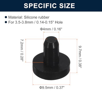 uxcell 32 Pieces Black Rubber Stopper, 4mm Plug Holes for 3.5-3.8mm/0.14-0.15" Hole - size: 3.5-3.8 mm