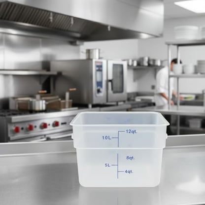 TrueCraftware- 12 Quart Square Food Storage Container Translucent Polypropylene- Commercial Reusable Food Container Canister with Measurement Markings for Meal Prep Pantry Kitchen