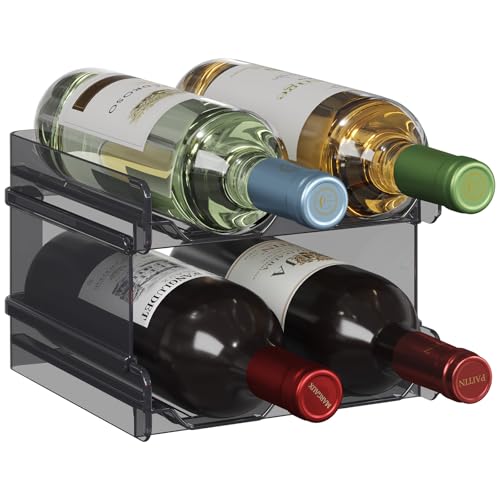 Lifewit Plastic Stackable Wine Rack for refrigerator, Cabinet, Countertop,Wine Bottle Holder, Water Bottle Organizer for Fridge, Pantry, Black, Hold 4 Bottles - color: Black, size: 4-bottle