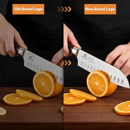 imarku Santoku Knife-Super Sharp Chef Knife Made of High Carbon Stainless Steel, Kitchen Knife with Ergonomic Handle, Great Sharp Knife on Christmas and Birthday for Her Him - color: Brown