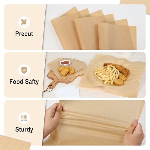 EcoDispose 12 x 12 Inches Grease Proof Deli Paper Precut Sheets for Deli Food, BBQ, Picnic, Party (100 Pcs, Kraft&White Checker) - size: Kraft 12"x12"