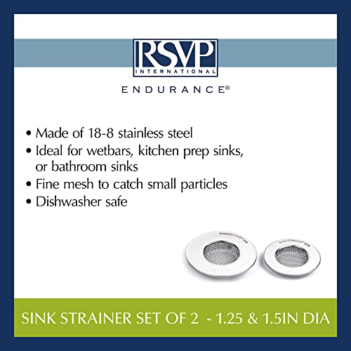 RSVP International Stainless Steel Kitchen Sink Strainer, Food Scrap Trap, Dishwasher Safe, Stainless Steel, Strainer Set of 2 Assorted - size: Strainer Set of 2 Assorted