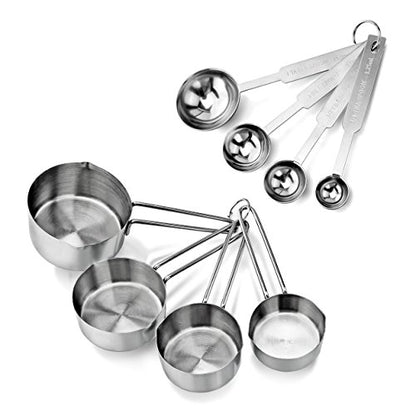 New Star Foodservice 42917 Stainless Steel Measuring Cups and Spoons Set, 8-Piece Metal Measuring Set for Baking, Cooking, Dry and Liquid Ingredients, Restaurant Grade, Silver - color: Silver, size: 8-Piece Set