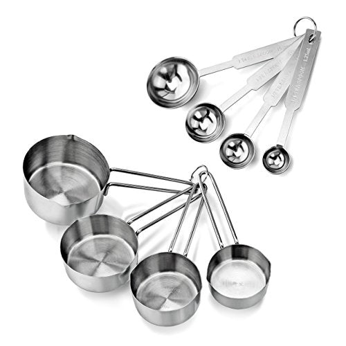 New Star Foodservice 42917 Stainless Steel Measuring Cups and Spoons Set, 8-Piece Metal Measuring Set for Baking, Cooking, Dry and Liquid Ingredients, Restaurant Grade, Silver - color: Silver, size: 8-Piece Set
