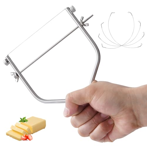 Cheese Slicer & Cheese Cutter Stainless Steel Cheese Slicers with Cutting Wire replacement device & 4 Replacement Wires.for Block Cheese, Butter & Fruit etc.
