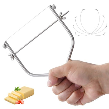 Cheese Slicer & Cheese Cutter Stainless Steel Cheese Slicers with Cutting Wire replacement device & 4 Replacement Wires.for Block Cheese, Butter & Fruit etc.