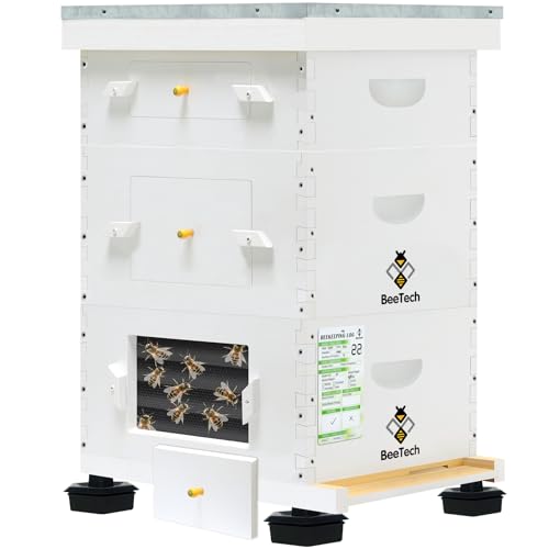 BeeTech 10 Frame Langstroth Bee Hive Coated with Spray Paint, Complete Beehive kit with Unassembled Frame and Foundation for Beekeeper Beginner(2 Deep Boxes and 1 Super Box) - size: 2 Deep + 1 Super