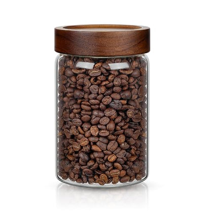1PC Glass Storage Jars with Airtight Lids, 28 fl oz (850ml) coffee container with Wooden Lid, Glass Pantry Canister for Beans, Rice, Sugar and etc - color: clear-N（1PC，28FL OZ/850ML）