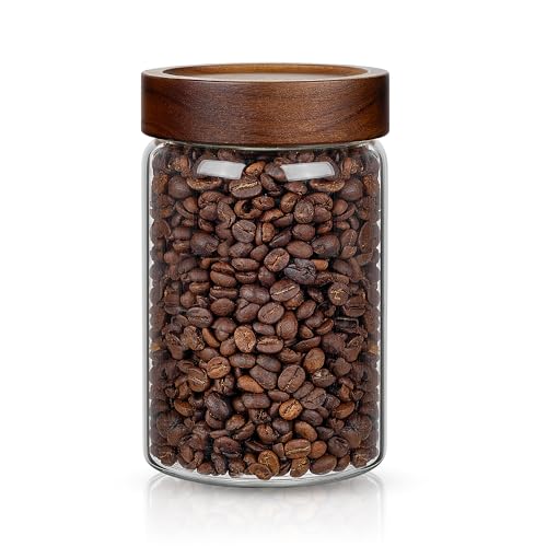 1PC Glass Storage Jars with Airtight Lids, 28 fl oz (850ml) coffee container with Wooden Lid, Glass Pantry Canister for Beans, Rice, Sugar and etc - color: clear-N（1PC，28FL OZ/850ML）