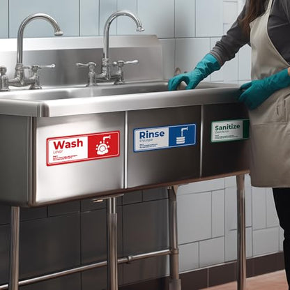 5 Pack Wash Rinse Sanitize Sink Labels - 3"x9", Waterproof Sticker Signs, 3 Compartment Sink Labels - Restaurant Supplies, Food Truck, Dishwashing Wash Station - color: 5 Pack (Set 2)