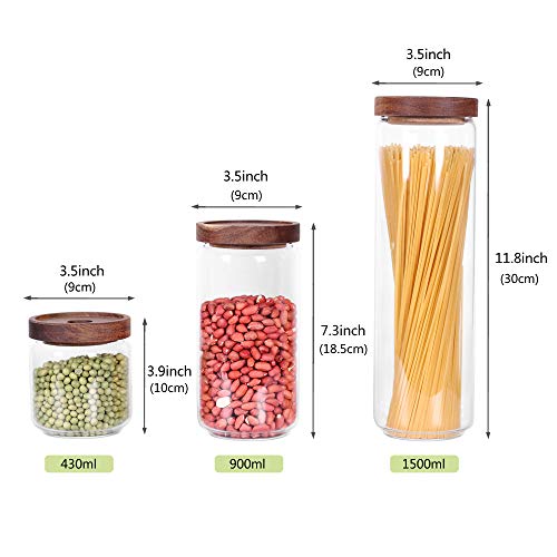 Glass Canisters Set of 5 for the kitchen, Glass Storage Container jars with Airtight Acacia Lid for Coffee Beans, Flour, Sugar, Rice and Spaghetti and etc - color: Clear Glass - Acacia Lids (Set of 5)
