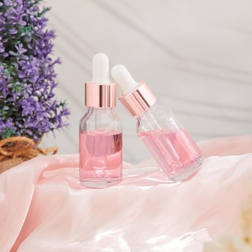 Didaey 100 Pcs 1/2/3/5/10/15 ml Mini Glass Oil Dropper Bottle Bulk, Clear Essential Small Empty Bottles Sample Containers Perfume Liquid Vials with Cap for Traveling (15 ml,Rose Gold) - color: Rose Gold, size: 15 ml
