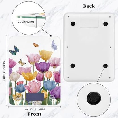 Food Scale Kitchen Scale for Baking Cooking Digital Food Weighing Measuring Scale Small Waterproof Electric Food Scale Light Pink Tulips Butterfly - color: Light Pink Tulips Butterfly