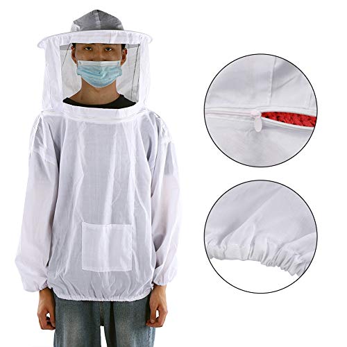 Beekeeping Tools Suits,Breathable Adult Anti Bee Veil Suit Beekeeping Protective Clothing Beekeeper Protective Outfit Upper Body Beekeeping Jacket with Veil Hood Ventilated (White) - color: White