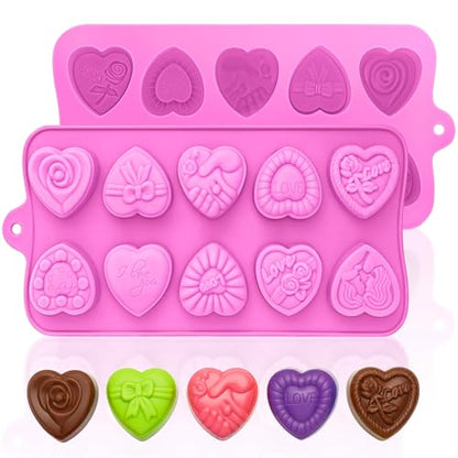 HKNMTT Heart Molds Silicone Valentine's Day Chocolate, Small 10 Love Conversation Shapes Truffle Gifts Bite Size 3D Rose Candy Mould Gummy Jello Gelatin Cute Wax Melt Ice Cube Handmade Soap DIY Making - style: 10 Shaped Heart - 2PCS