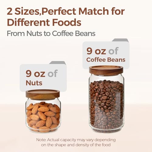 ComSaf 6PCS (1.1Qt/0.5Qt) Glass Pantry Storage Container with Acacia Wood Lid, Airtight Glass Canister with Stacked Design for Orderly Organizing, Glass Jar Organizing Dry Goods in Pantry & Cabinet - size: 1.1Qt*3 / 0.5Qt*3