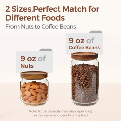 ComSaf 6PCS (1.1Qt/0.5Qt) Glass Pantry Storage Container with Acacia Wood Lid, Airtight Glass Canister with Stacked Design for Orderly Organizing, Glass Jar Organizing Dry Goods in Pantry & Cabinet - size: 1.1Qt*3 / 0.5Qt*3