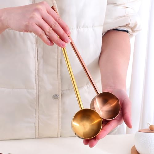Stainless Steel Hot Oil Ladle, 2pcs Solid Oil Spoon with 10.5 inch Long Handle Pour Spout, 70ml Capacity for Kitchen Cooking Serving Soups and Drizzle Sauces Dishwasher Safe (Rainbow Color) - color: Rainbow Color