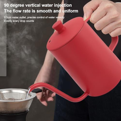 Pour Over Coffee Kettle, Gooseneck Stainless Steel Kettle, 600ml Precision Pouring Pot with Thermometer, Red Teapot for Home Brewing Coffee Tea