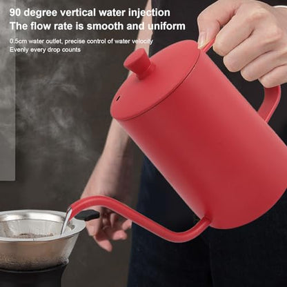 Pour Over Coffee Kettle, Gooseneck Stainless Steel Kettle, 600ml Precision Pouring Pot with Thermometer, Red Teapot for Home Brewing Coffee Tea