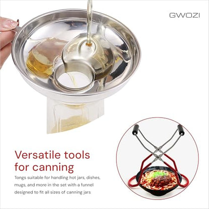 Canning Tongs Jar Lifter & Canning Funnel with Wide Mouth, Set of 2 - All Size Canning Jar Lifter with Rubber Grips - Canning Jar Lifter Tongs Secure Grip, Stainless Steel