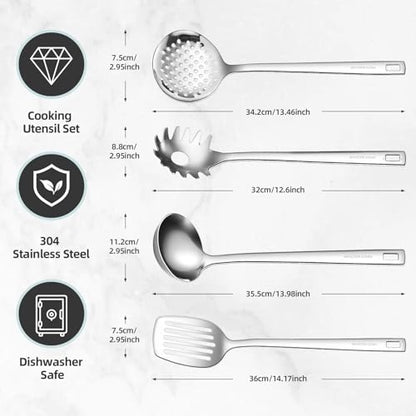 18/8 Stainless Steel Cooking Utensils Set, Spatula Set Kitchen Wok Utensils Set, Include Soup Ladle,Spaghetti Server,Slotted Spatula Turner,Skimmer(Dishwasher Safe, Mirror Polished) - size: 18/8 Stainless Steel Utensil Set of 4