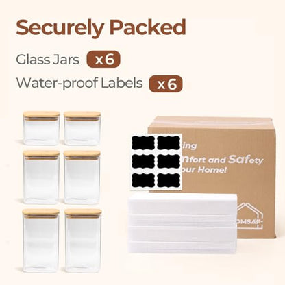 ComSaf Glass Storage Containers With Lids 6-Pack (0.7qt/1.2qt/1.6qt), Glass Pantry Storage Containers, Rectangular Glass Jars With Lid, Glass Canisters For Kitchen Flour Cereal Sugar Tea Coffee Bean - size: 0.7Qt*2/1.2Qt*2/1.6Qt*2