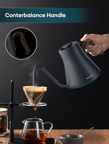INTASTING Electric Kettle, Gooseneck Electric Kettle, ±1℉ Precise Temperature Control, Stainless Steel Interior, Quick Heating for Pour Over Coffee, Tea & Boiling Water, 0.9L (Navy Blue) - color: Navy Blue